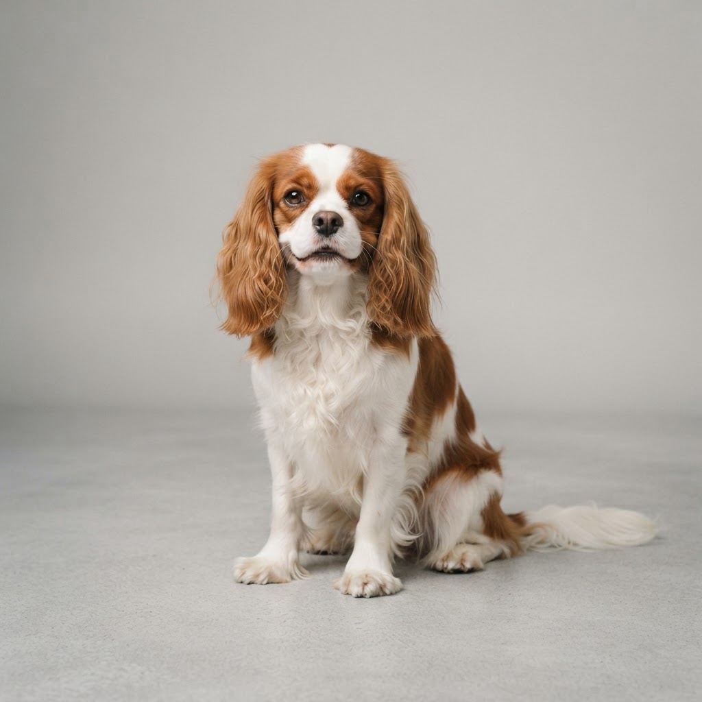 Cavalier King Charles Spaniel sitting in studio