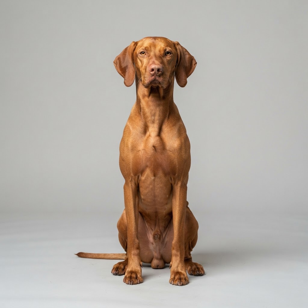 Vizsla sitting in studio
