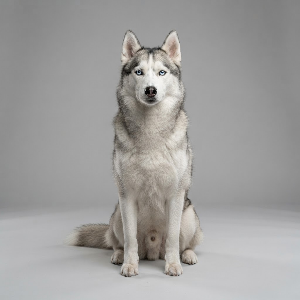Siberian Husky sitting in studio