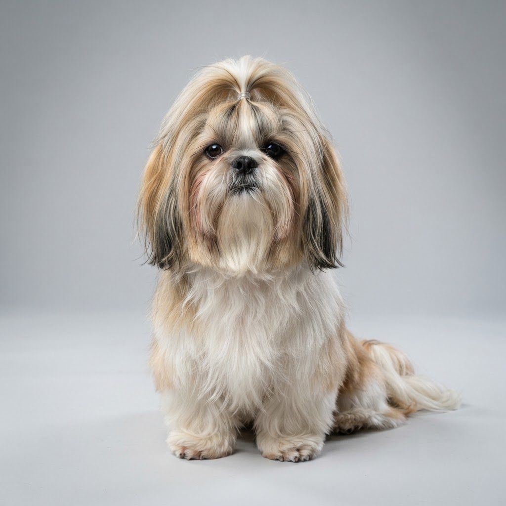 Shih Tzu sitting in studio