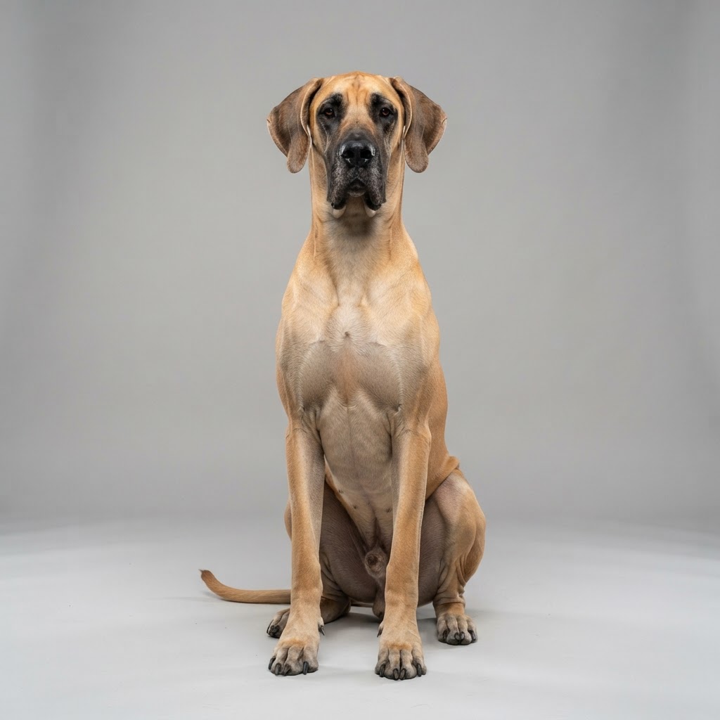 Great Dane sitting in studio