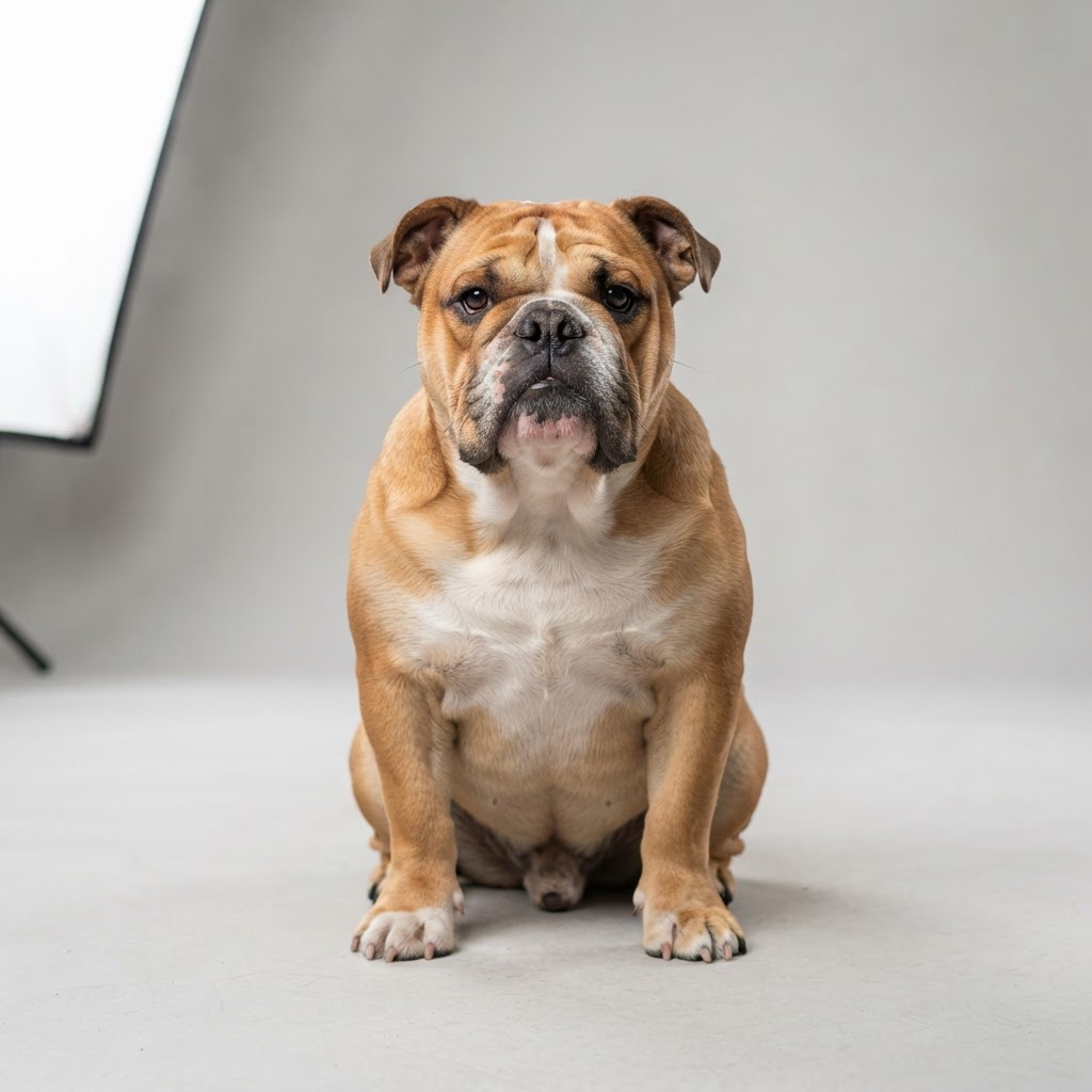 English Bulldog sitting in studio