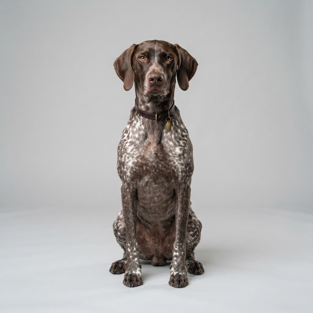 German Shorthaired Pointer sitting in studio