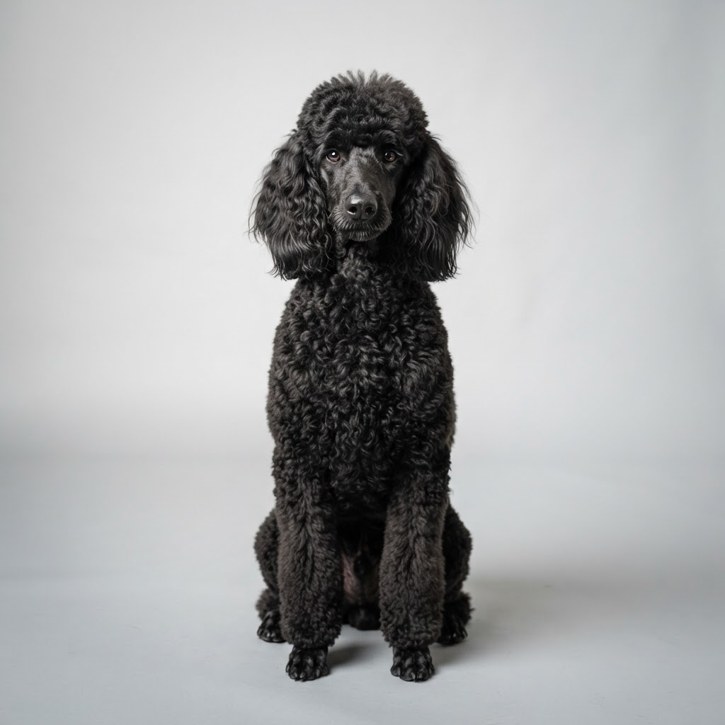 Poodle sitting in studio