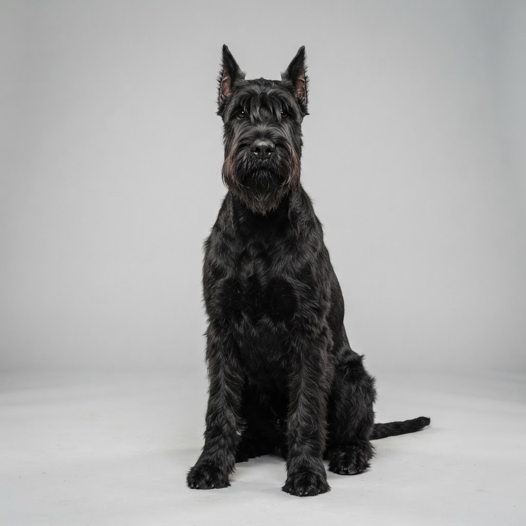 Giant Schnauzer sitting in studio