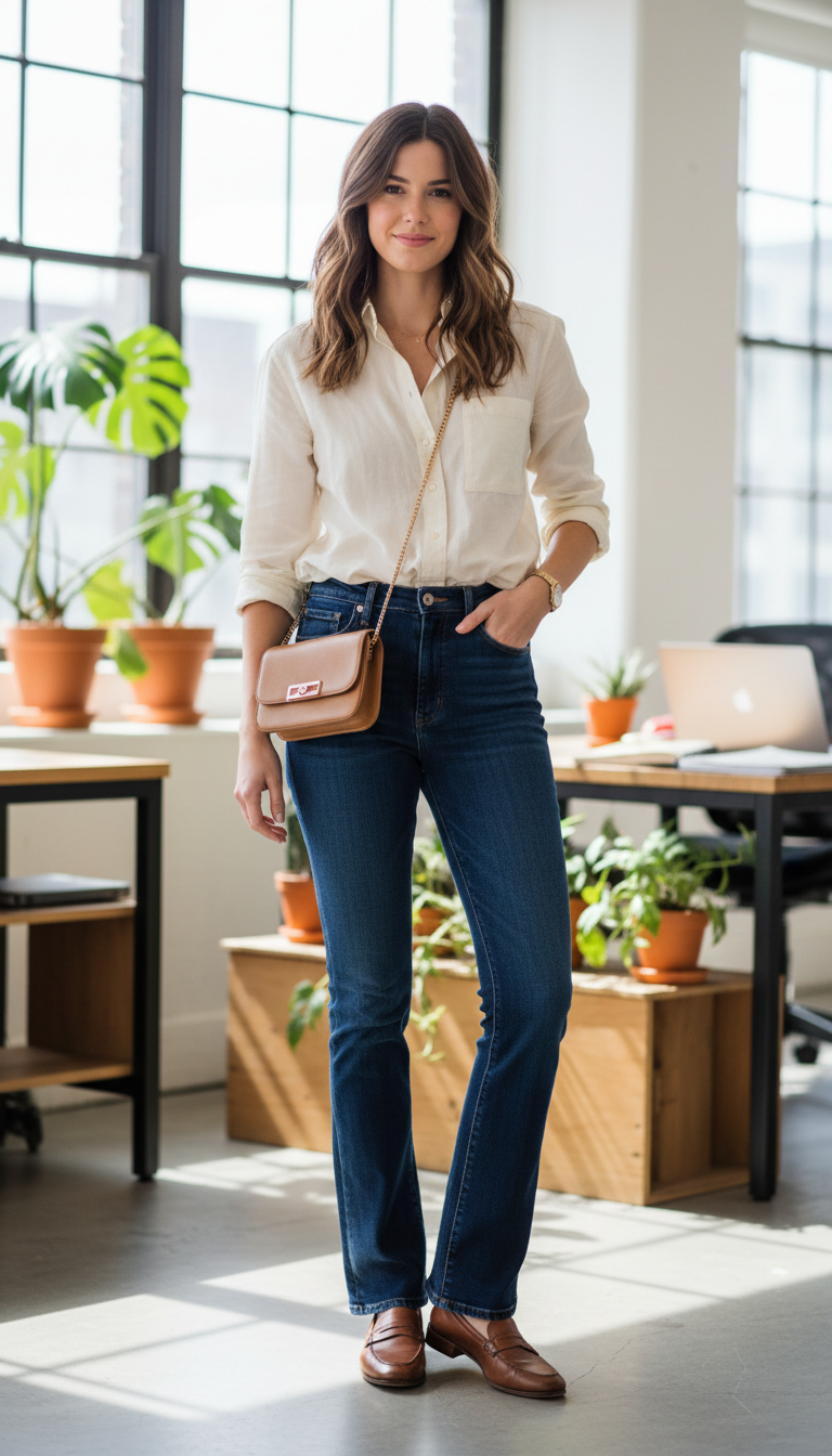 The Classic Oxford Tuck - blue jeans business casual outfit idea