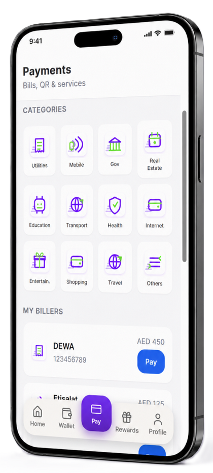 Illustrative NukhbaPay payments preview; services coming soon