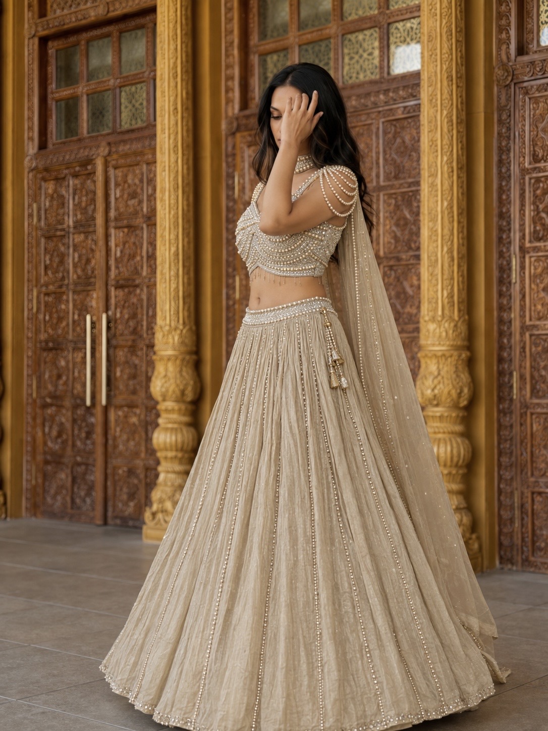 Champagne pearl lehenga