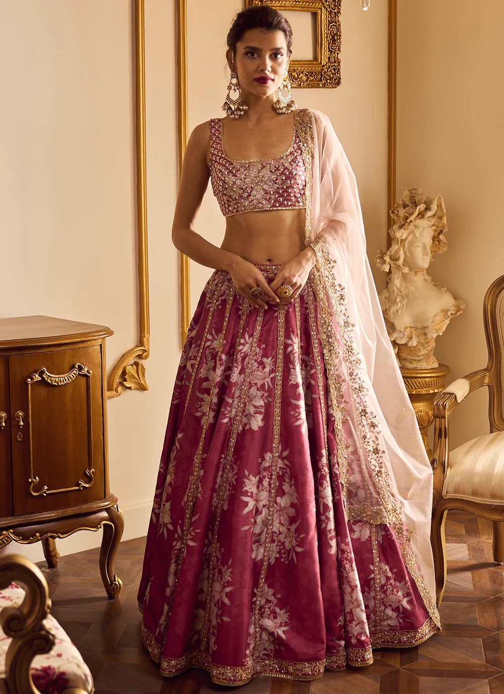 Maroon floral lehenga