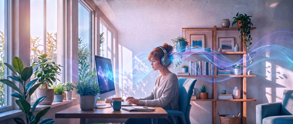 Calm, softly lit scene symbolizing the relaxed yet alert mental state of alpha brainwaves