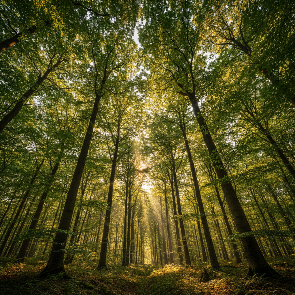 Baumkronen von unten – Blick in den Waldhimmel