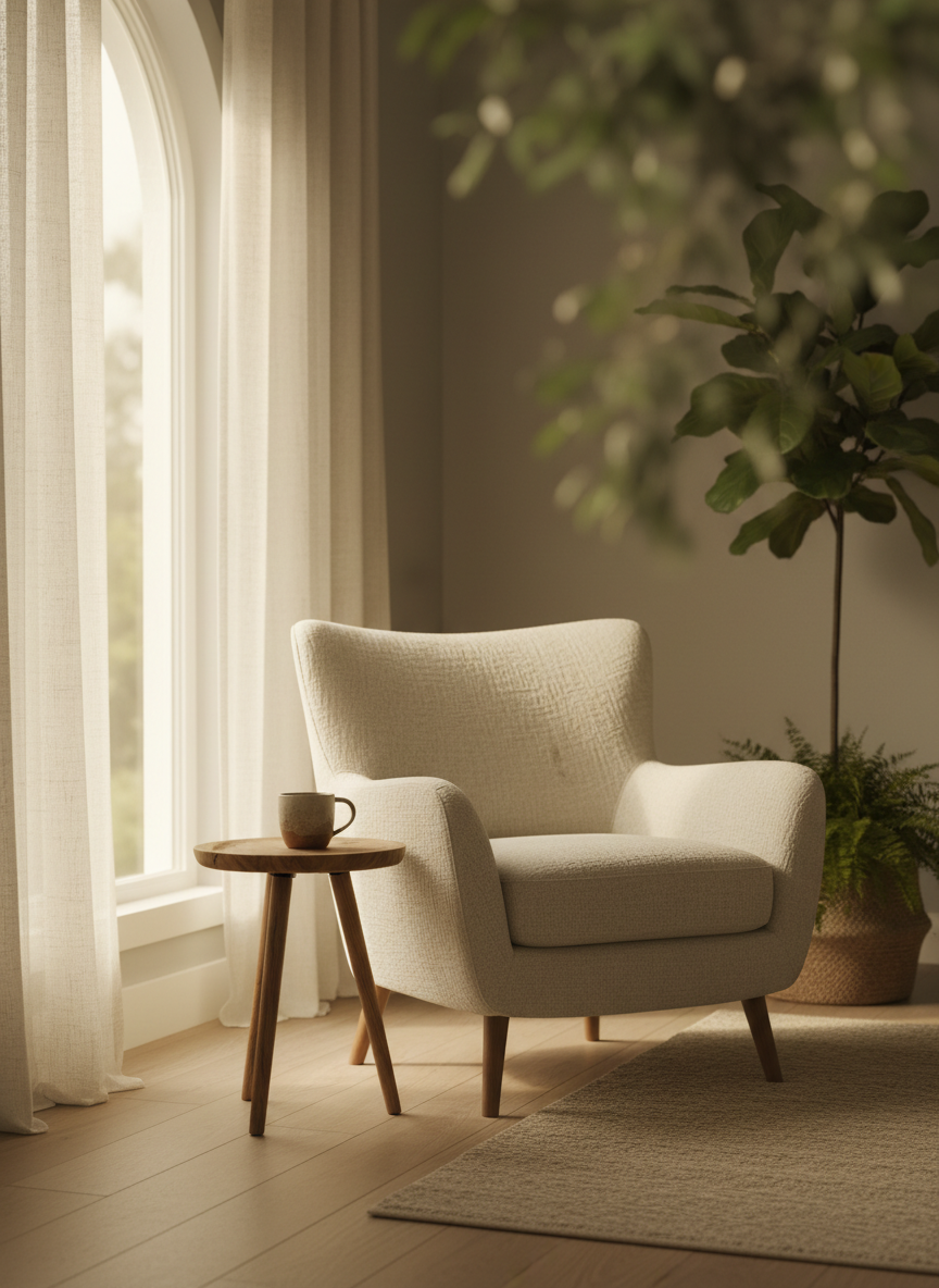 A warm, inviting therapy room with natural light streaming through a window