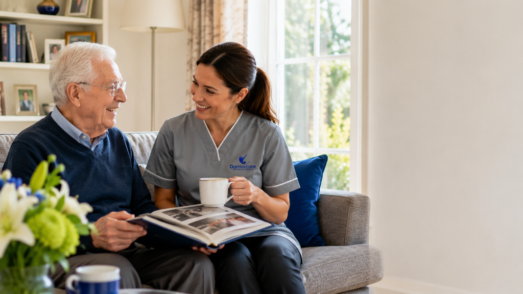 Damorcare live-in carer with client