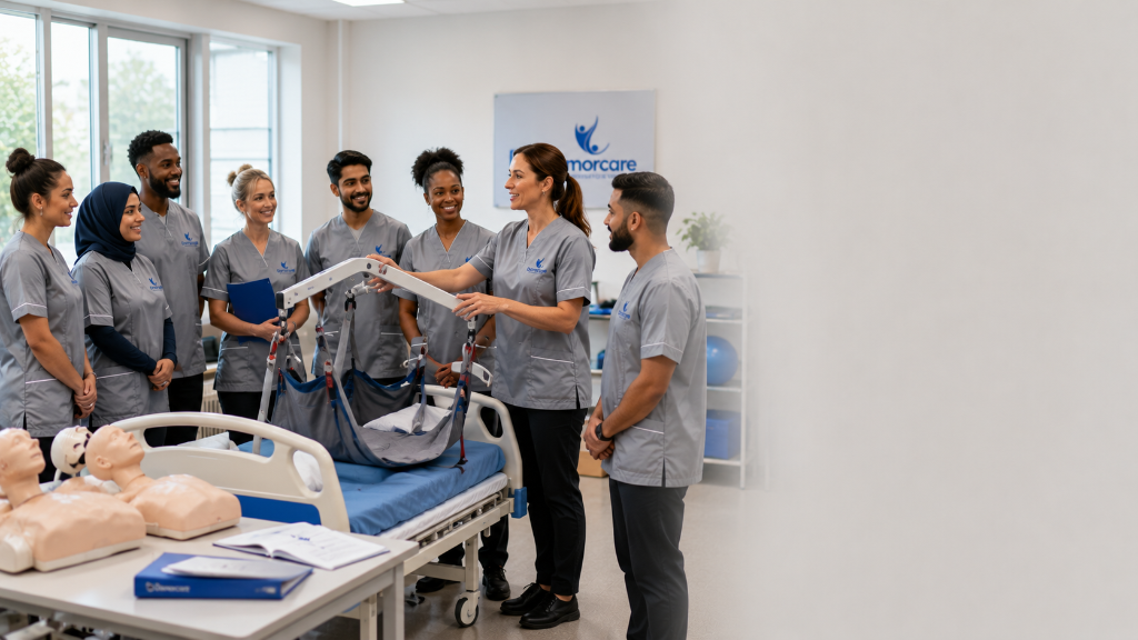 Damorcare professional care team in branded grey uniforms