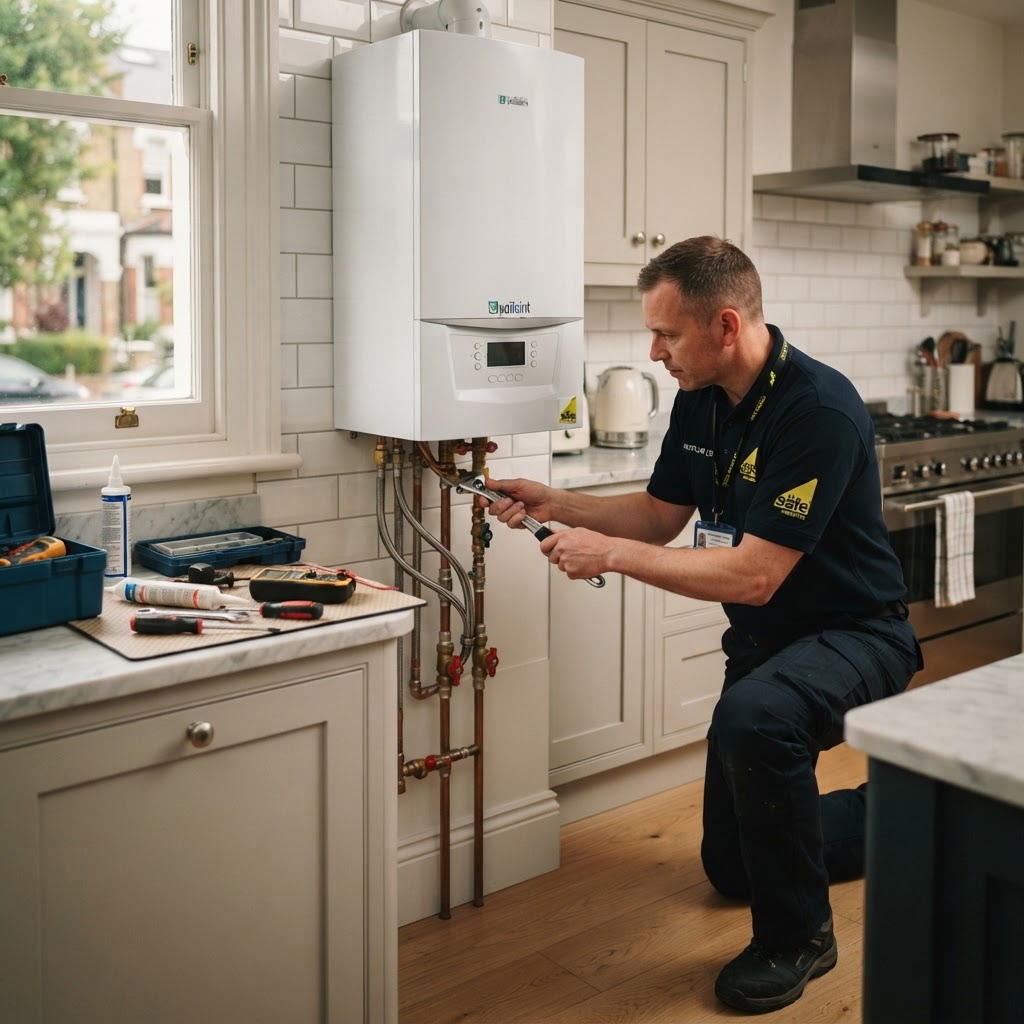 Gas Safe registered engineer installing a boiler in a London home — Prime Property Repairs