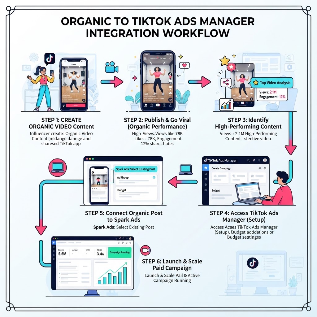 TikTok Ads Manager ad creation screen showing the TikTok Post selection option for Spark Ads