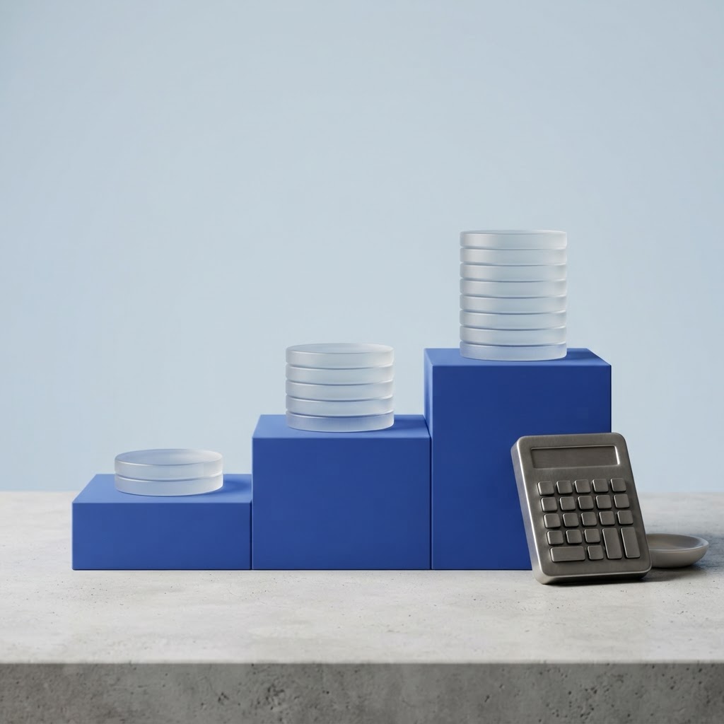 AI-generated illustration of three tiers of credit allowances and a calculator