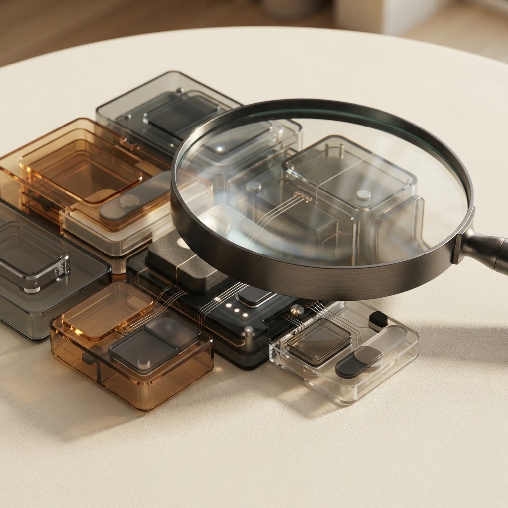 AI-generated illustration of a magnifying lens examining a modular app prototype
