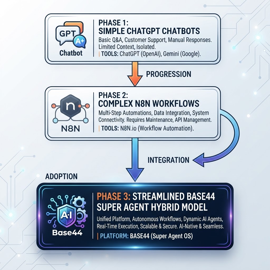 Base44 Super Agent dashboard showing the Brain tab with integrations, tasks, and knowledge sections