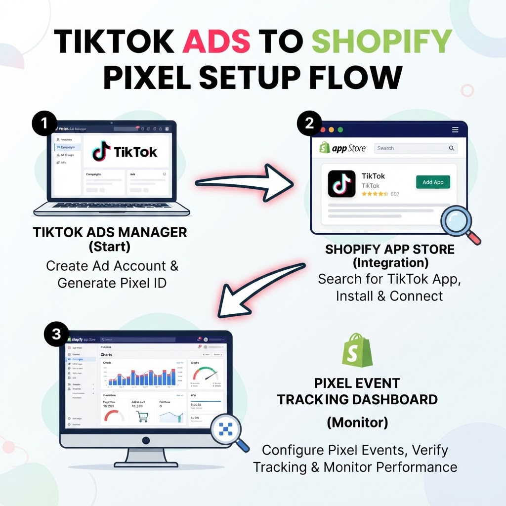 Shopify App Store showing the official TikTok app by TikTok Inc. ready to install