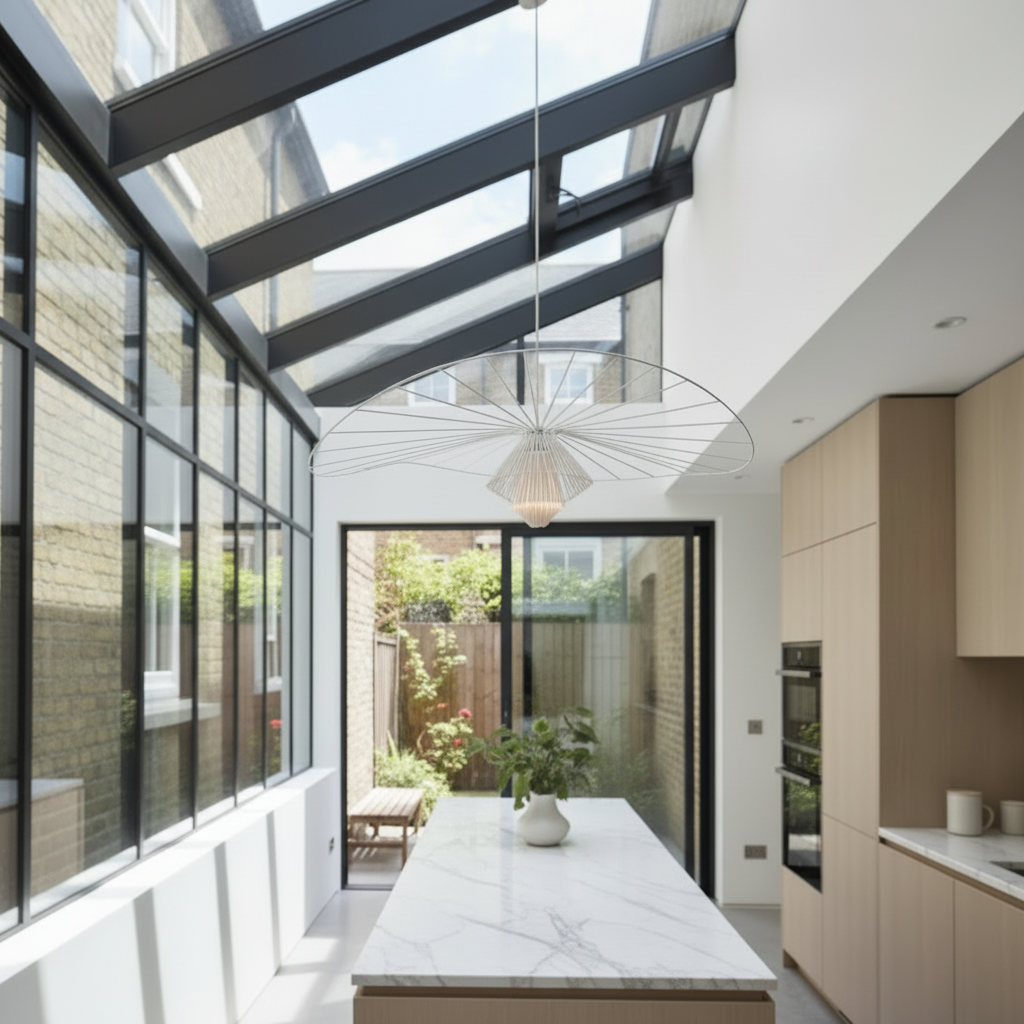 Hanging pendant light fixture in the side return extension — Fulham Side Return, Fulham, SW6