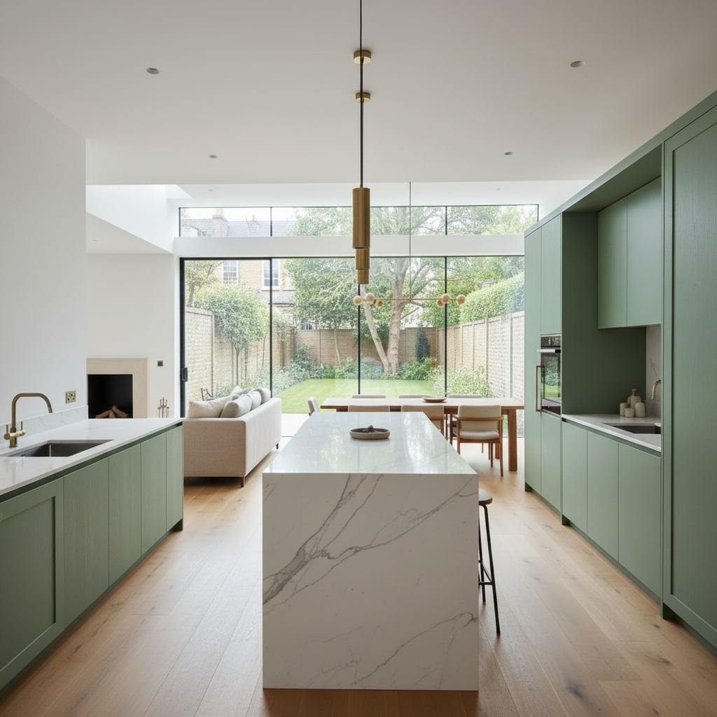 Kitchen looking out through bi-fold doors to the garden — Bromley Kitchen Extension, Bromley, BR1