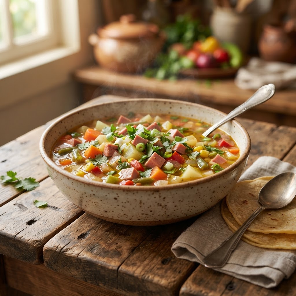 Sopa de Mortadela y Vegetales