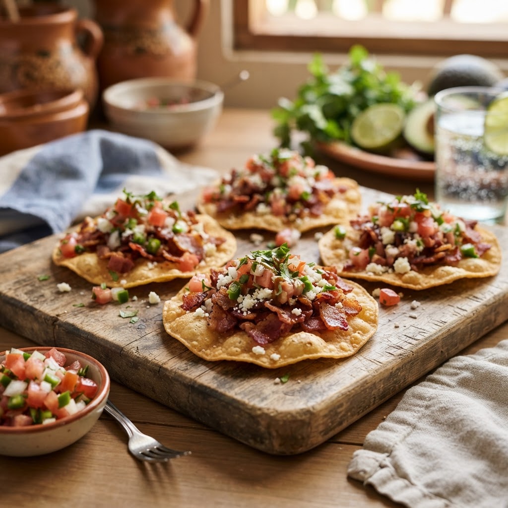 Tostadas de Tocineta y Pico de Gallo