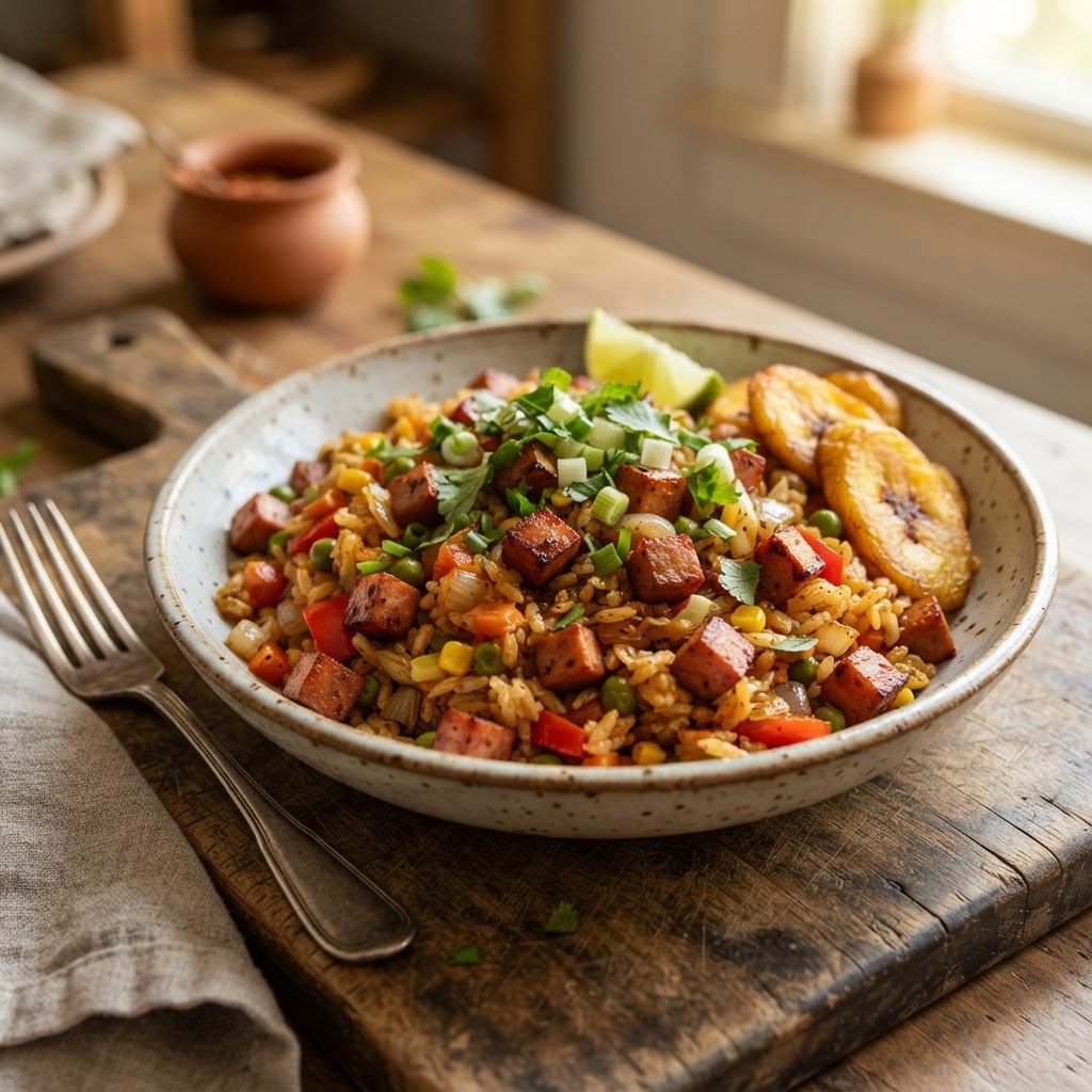 Arroz con mortadela