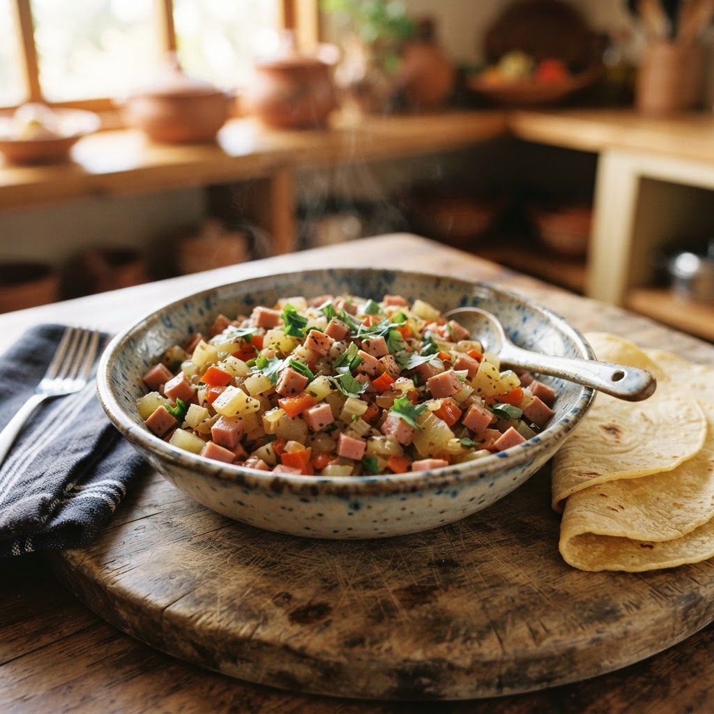 Picadillo de Mortadela y Chayote
