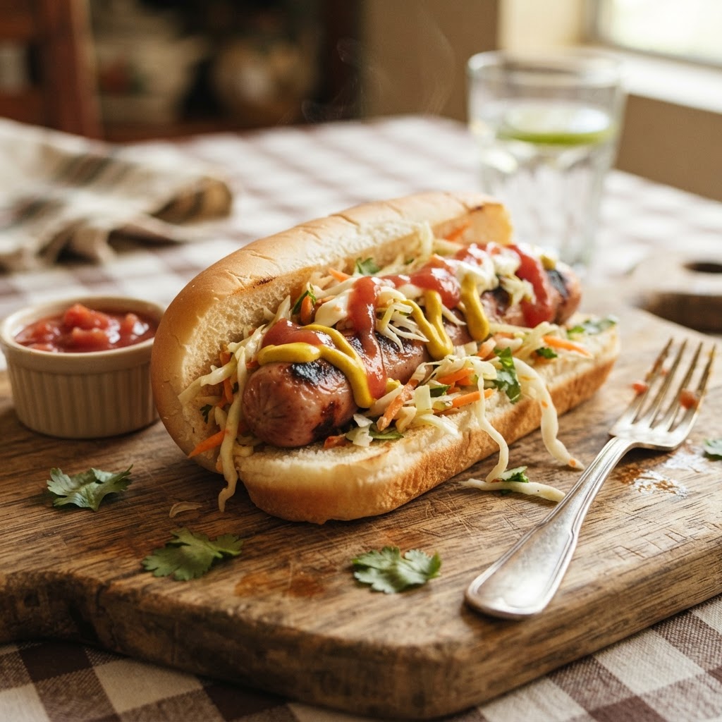 Salchichas al estilo hot-dog tico