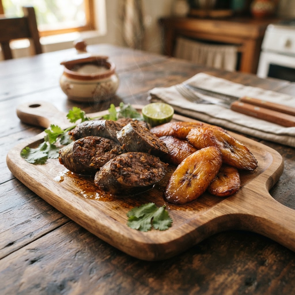 Morcilla Frita con Plátano Maduro