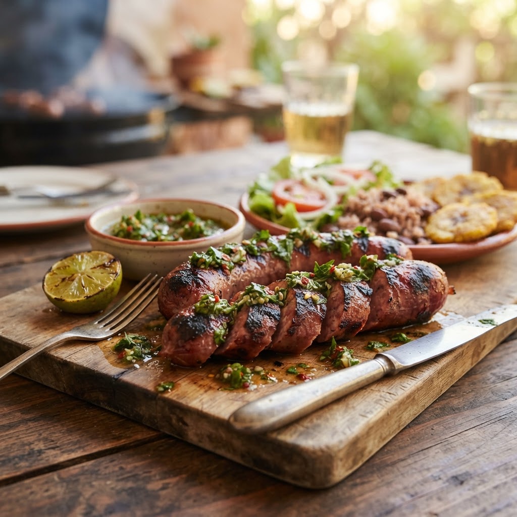 Salchichón a la parrilla con chimichurri