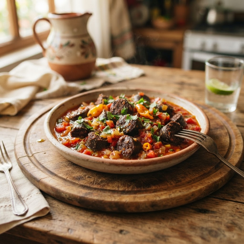 Bocados de Morcilla en Salsa Criolla