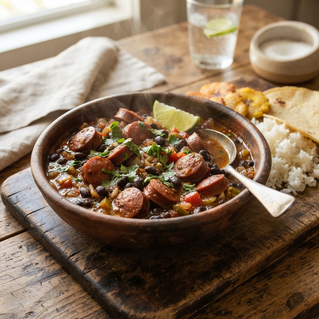 Salchichón guisado con frijoles