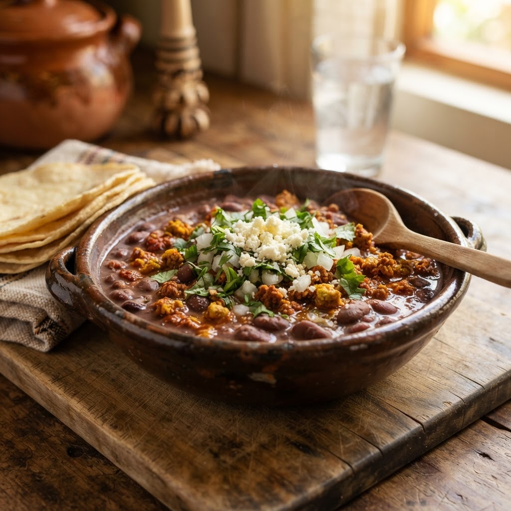 Frijoles Volteados con Chorizo