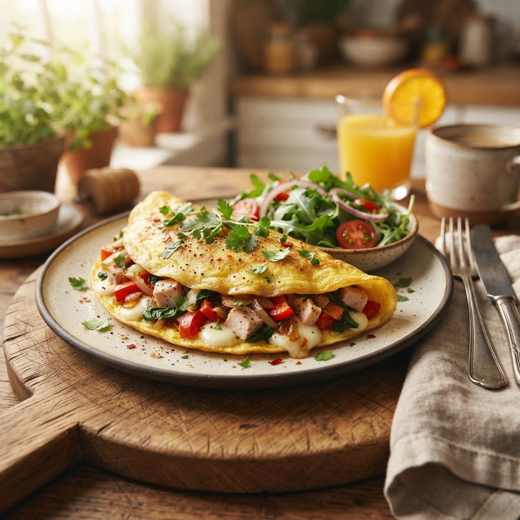 Omelette de pavo y vegetales