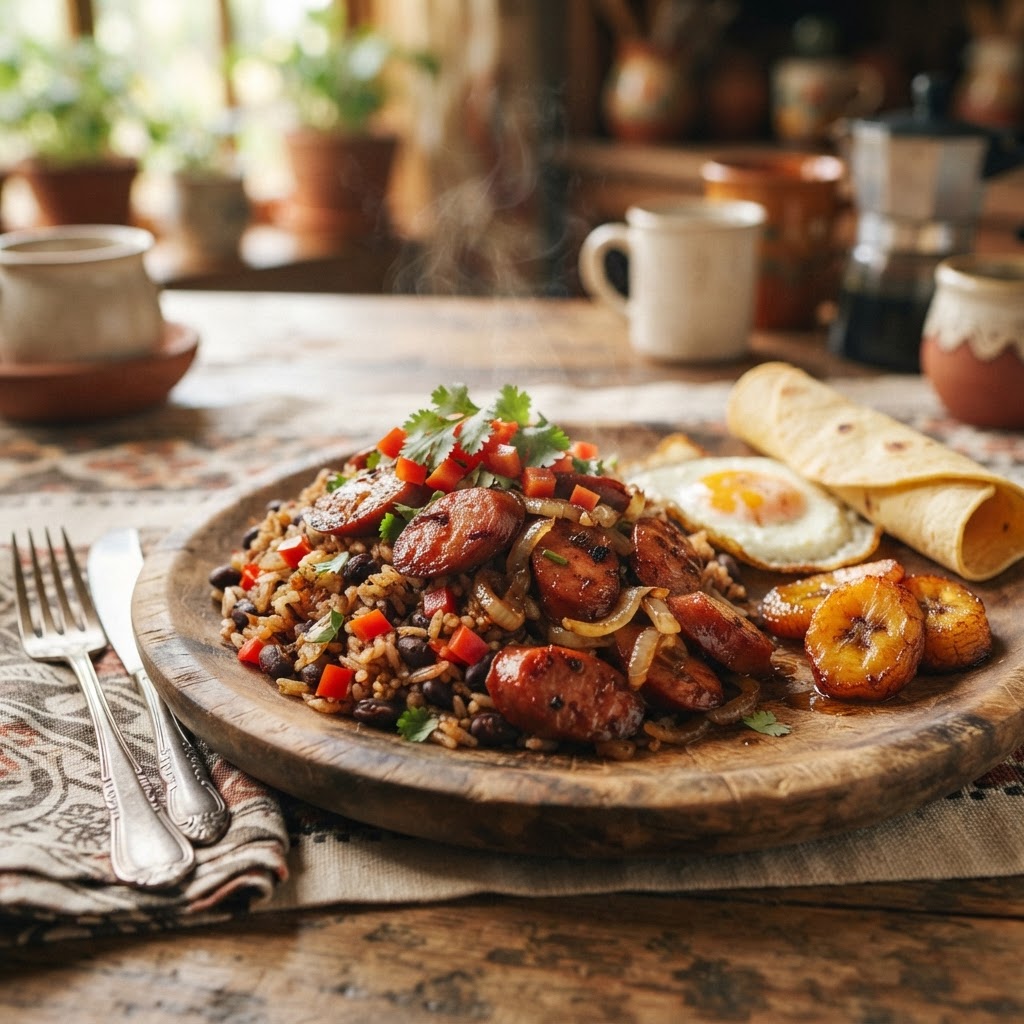 Gallo Pinto con Salchichas
