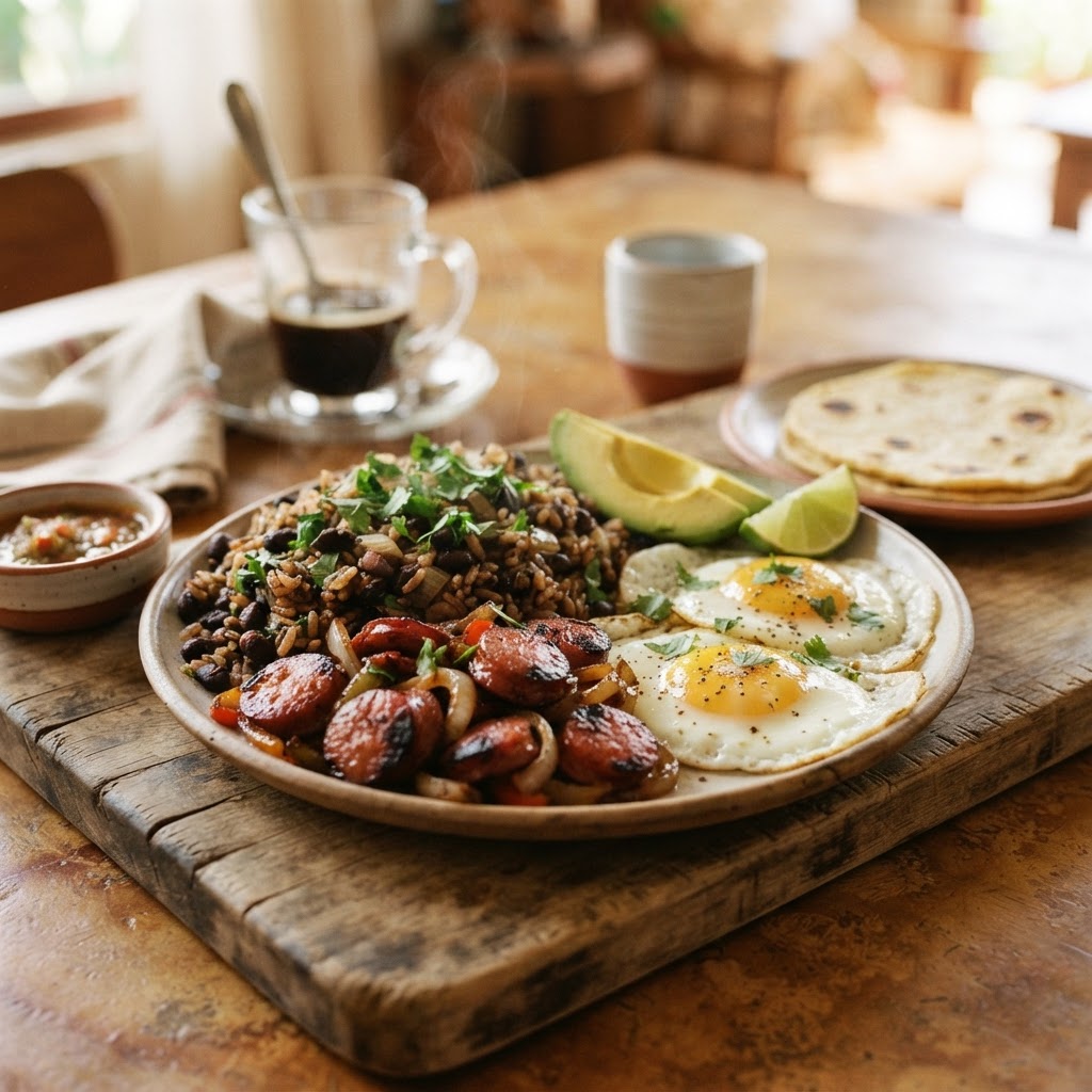 Gallo Pinto con Salchichas