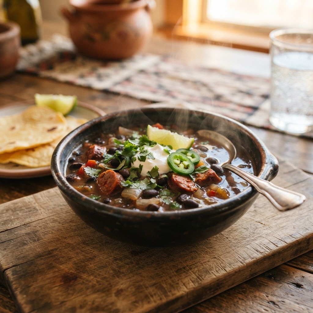 Sopa de Salchicha y Frijoles Negros