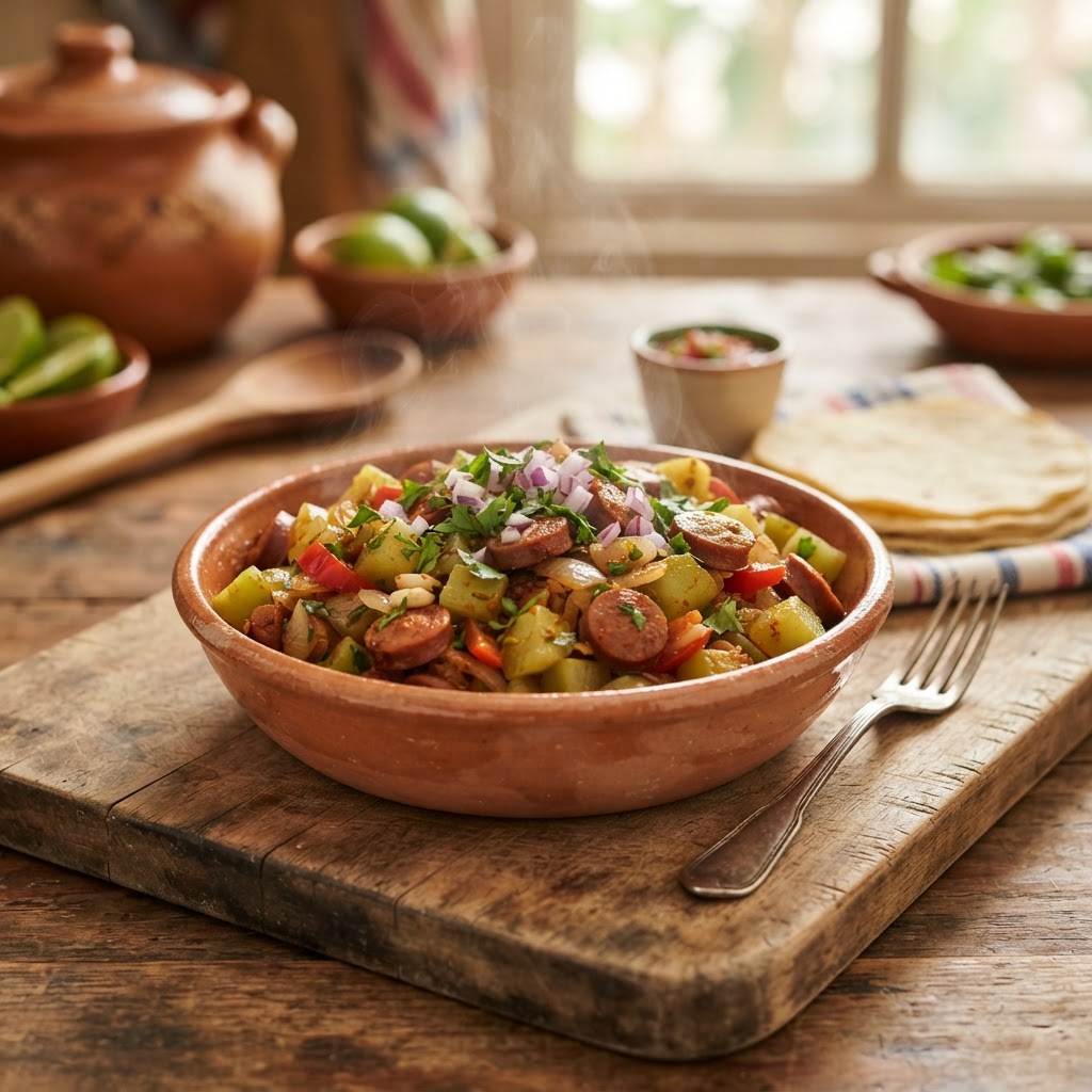 Picadillo de Salchicha y Chayote