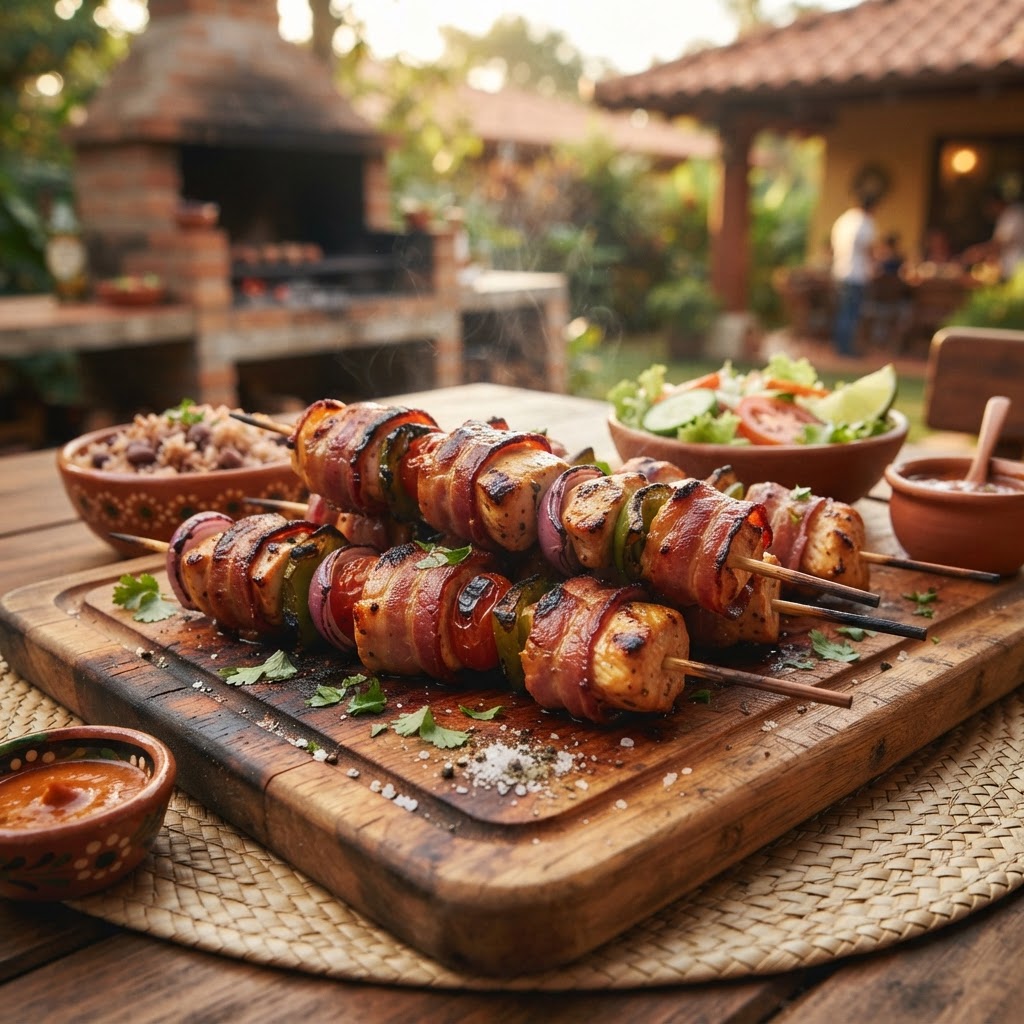 Pinchos de Tocineta y Pollo