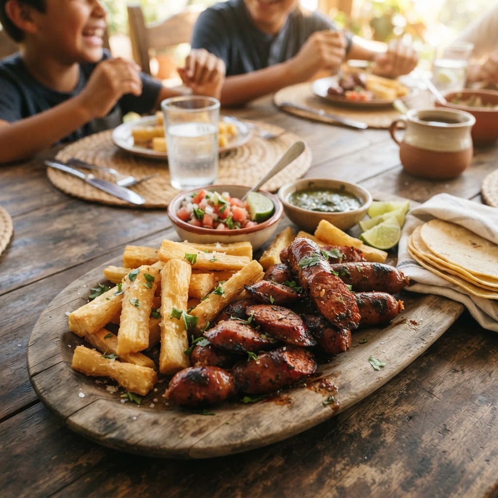 Chorizo con Yuca Frita