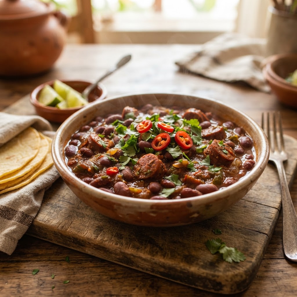 Frijoles con Salchichón Picante