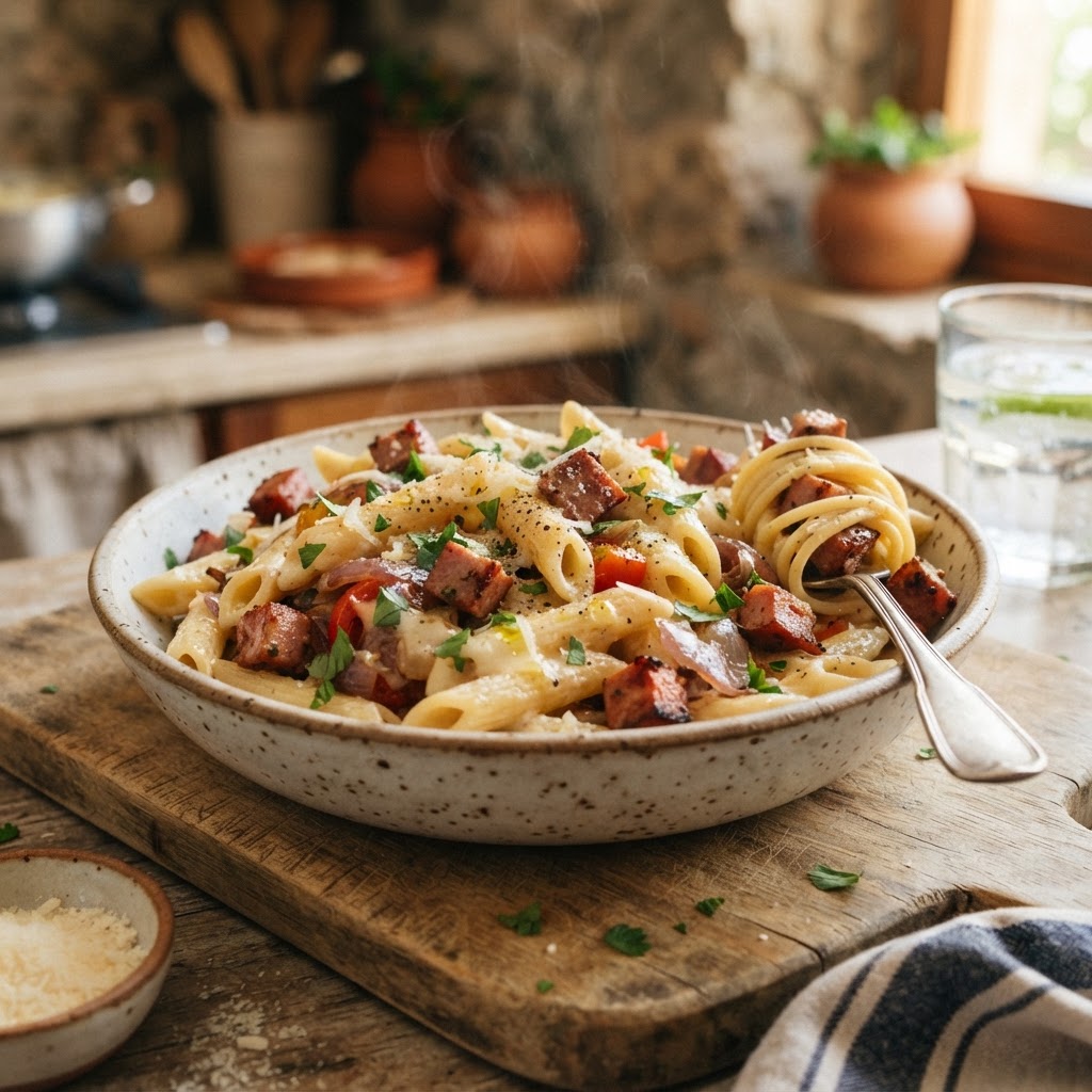 Pasta Cremosa con Mortadela