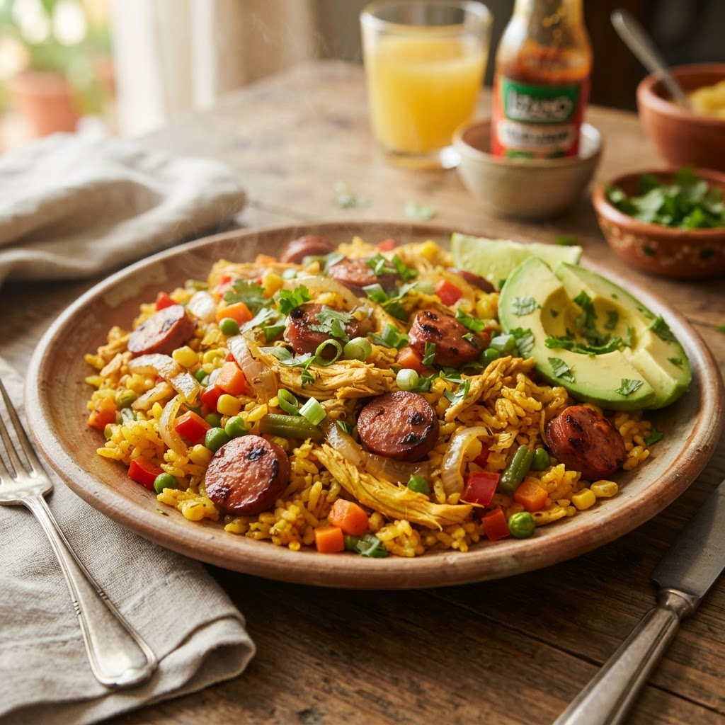 Arroz con Pollo y Salchichas