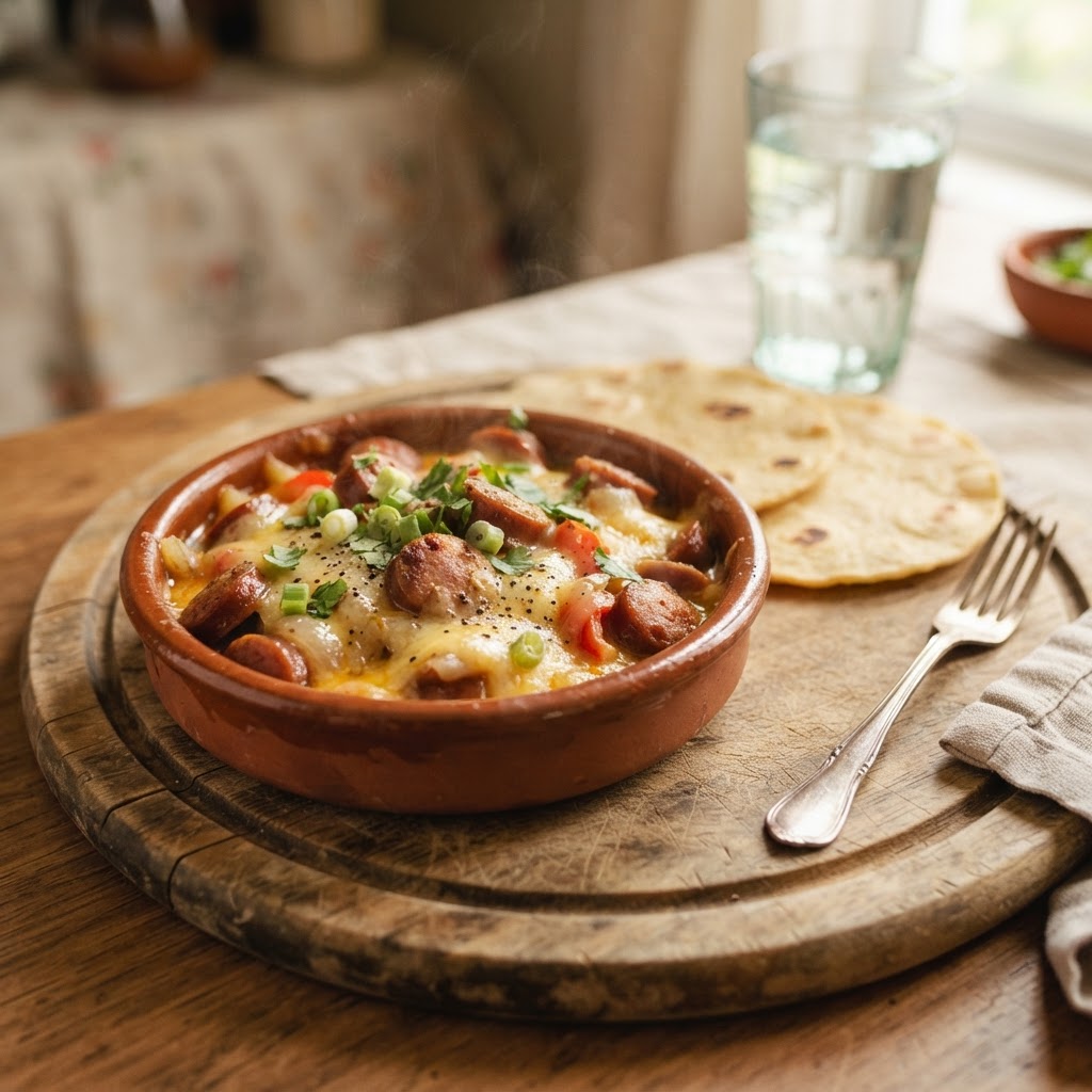 Salchichas con Queso en Salsa