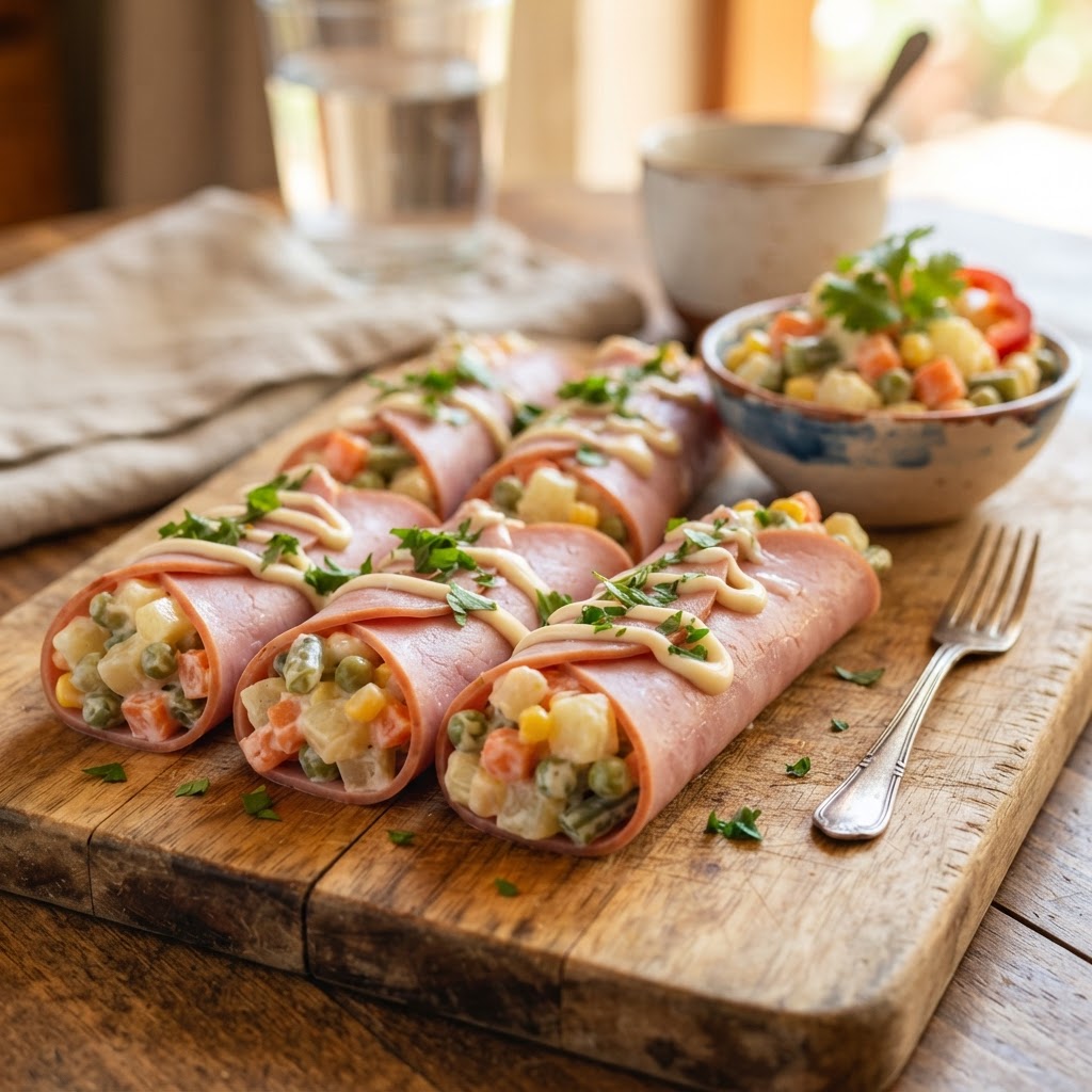 Rollitos de Jamón con Ensalada Rusa