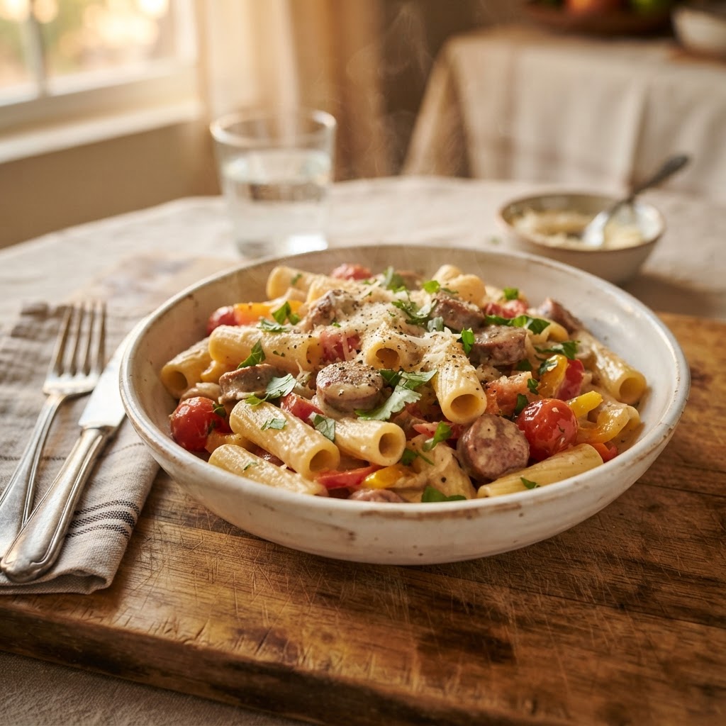 Pasta Cremosa con Salchichas