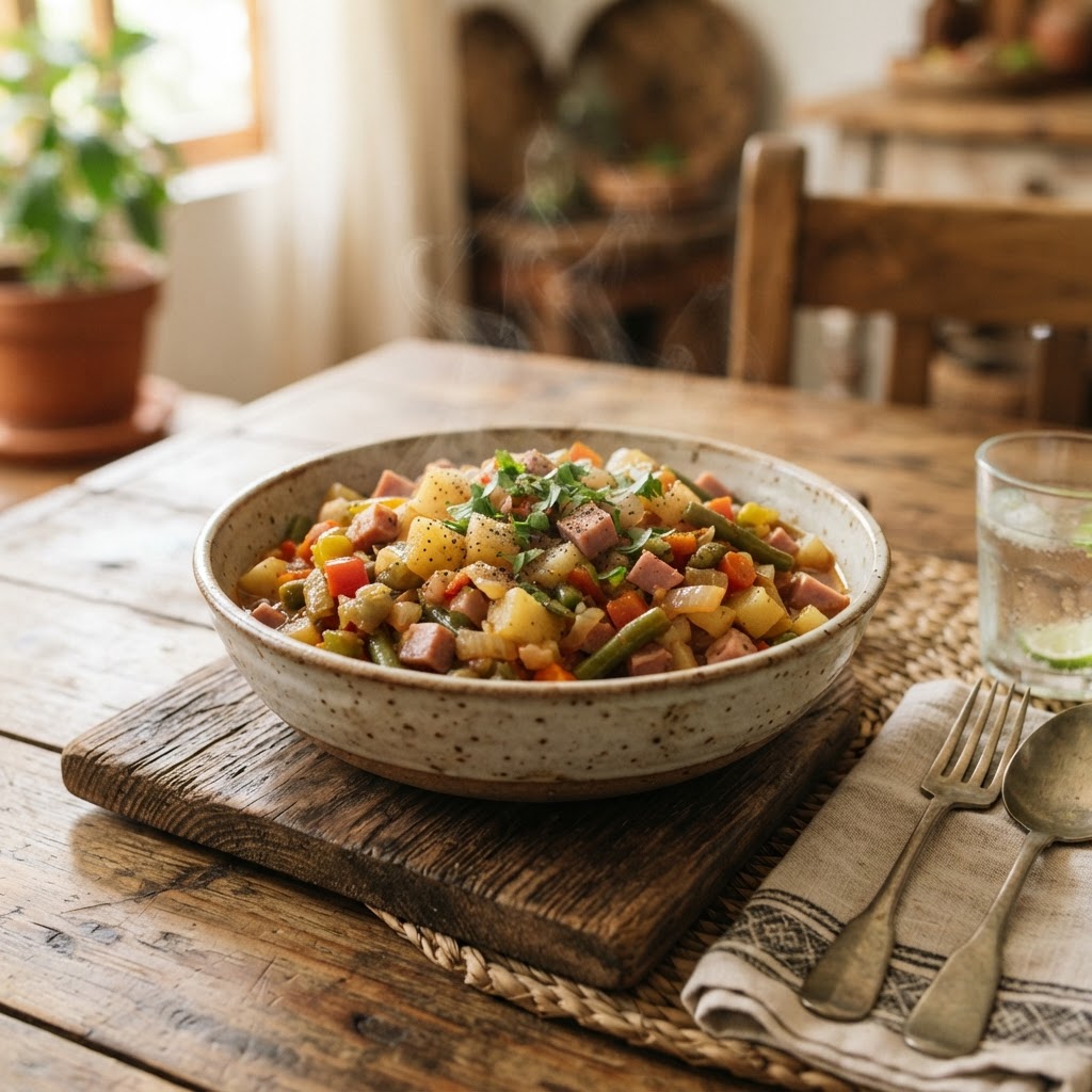 Picadillo de jamón y papas